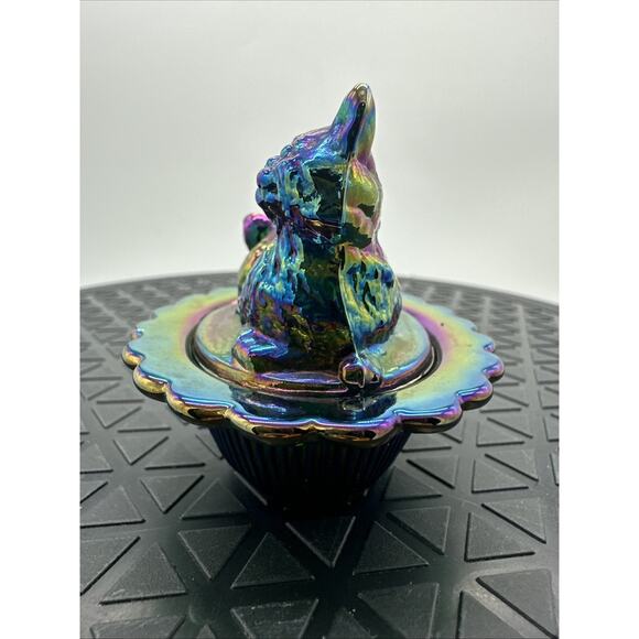 Rare Vintage Mosser Iridescent Carnival Glass Cat Nest - Picture 2 of 9